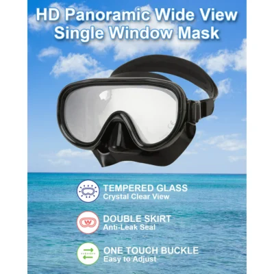 Adult Single-Window Mask & Snorkel Combo Set, Black