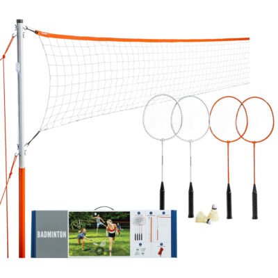 Badminton Net Starter Set - Includes 4 Steel Rackets, 2 Birdies